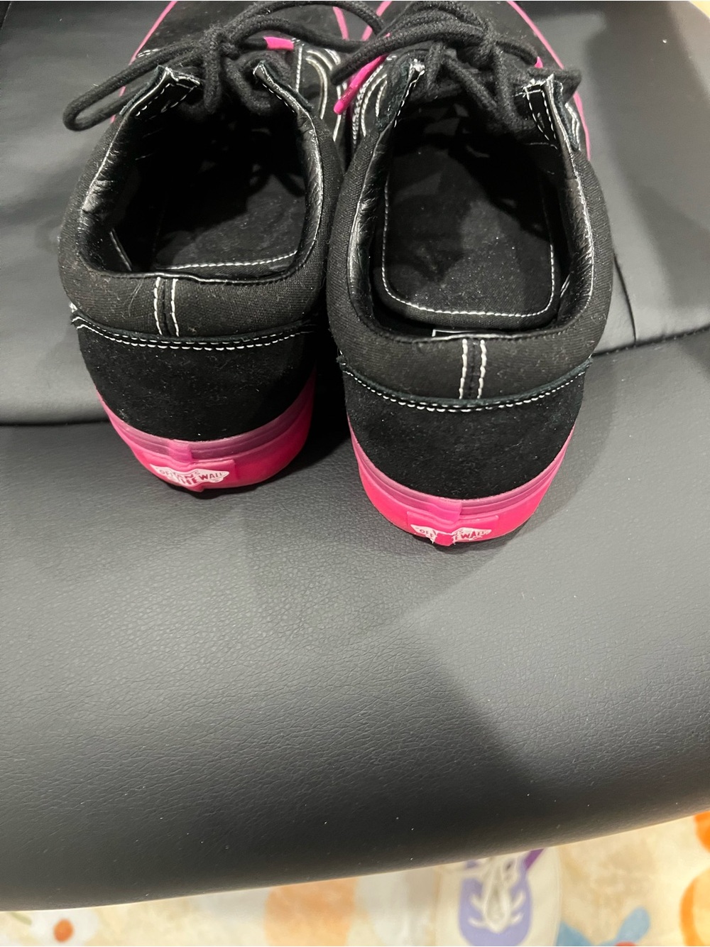 Vans Women’s Black Suede Sneakers with Pink Rubber Sole - Picture 3 of 6